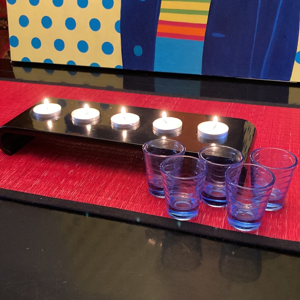 Shot Tray and Glasses or Candleholders